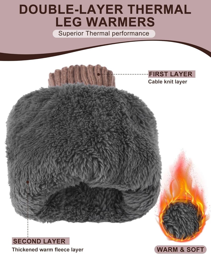 Chuarry 4 Pairs Women's Fleece Lined Leg Warmers Fuzzy Knit Double Layer Leg Warmer Long Boot Socks for Skating Daily Wear - Image 3